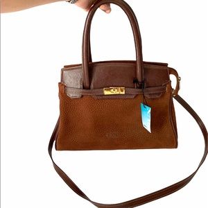 Argentinian crafted leather & suede satchel w removable strap.   C3